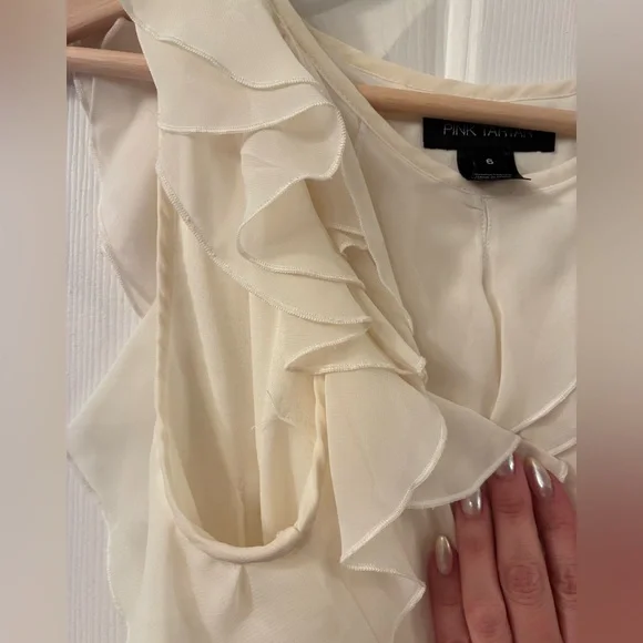 Pink Tartan cream ruffle blouse - Picture 3 of 6